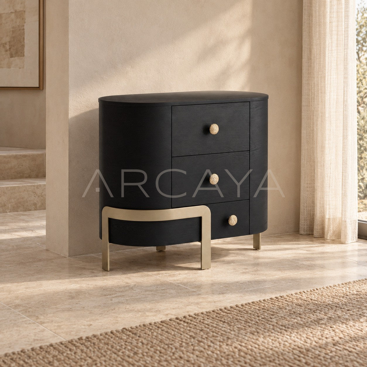 Curved Black Wood Sideboard - scene