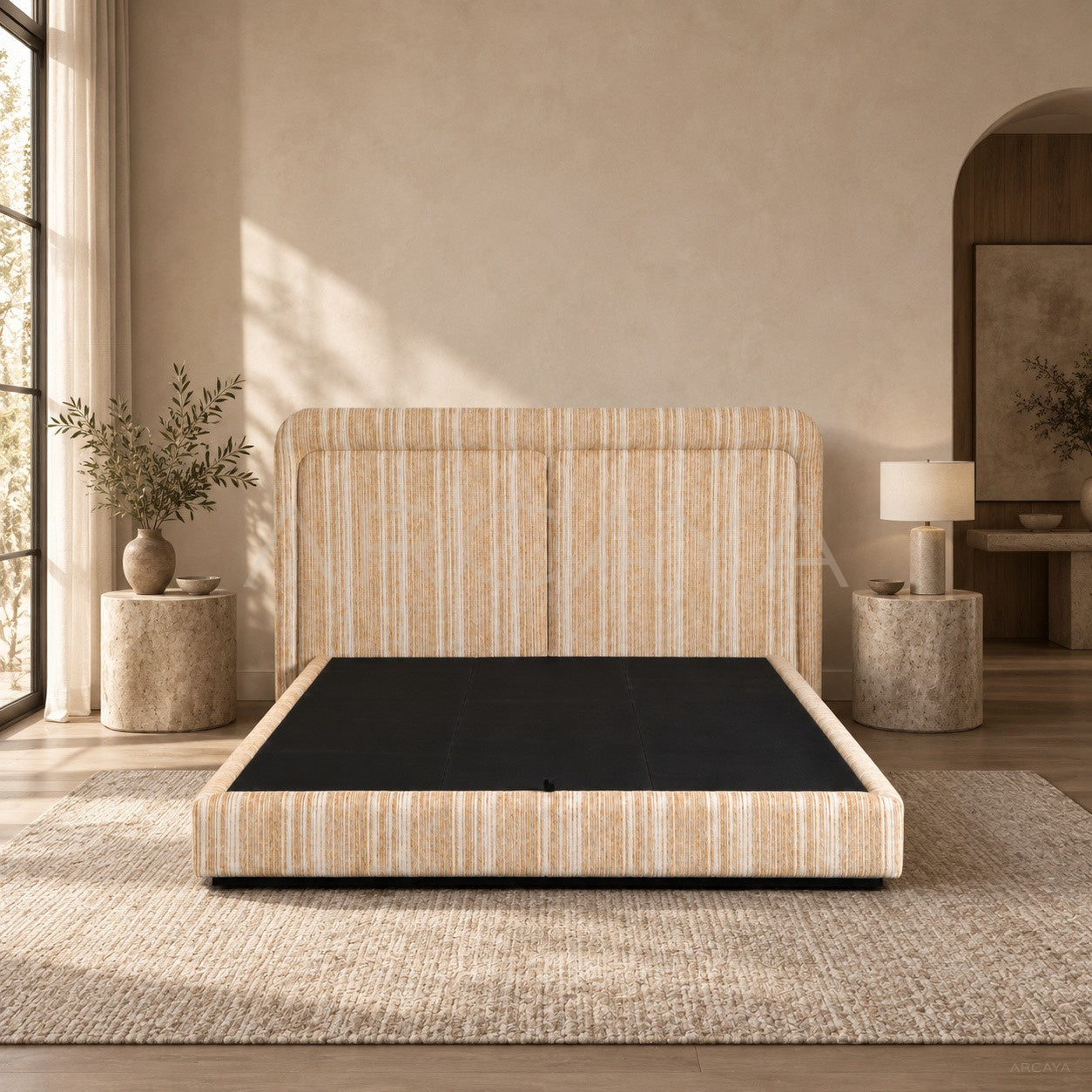 Fabric Upholstered Floating Bed - scene
