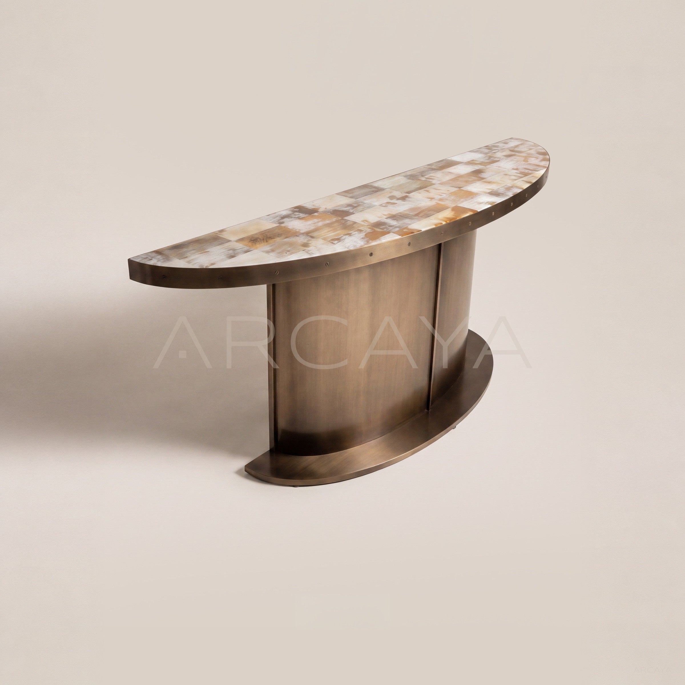 Ox Horn Marquetry Half Round Metal Console