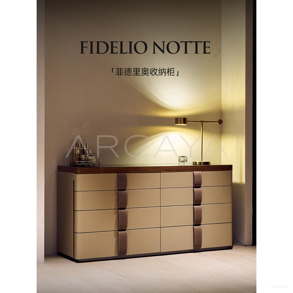Saddle Leather Strap Storage Cabinet in detail