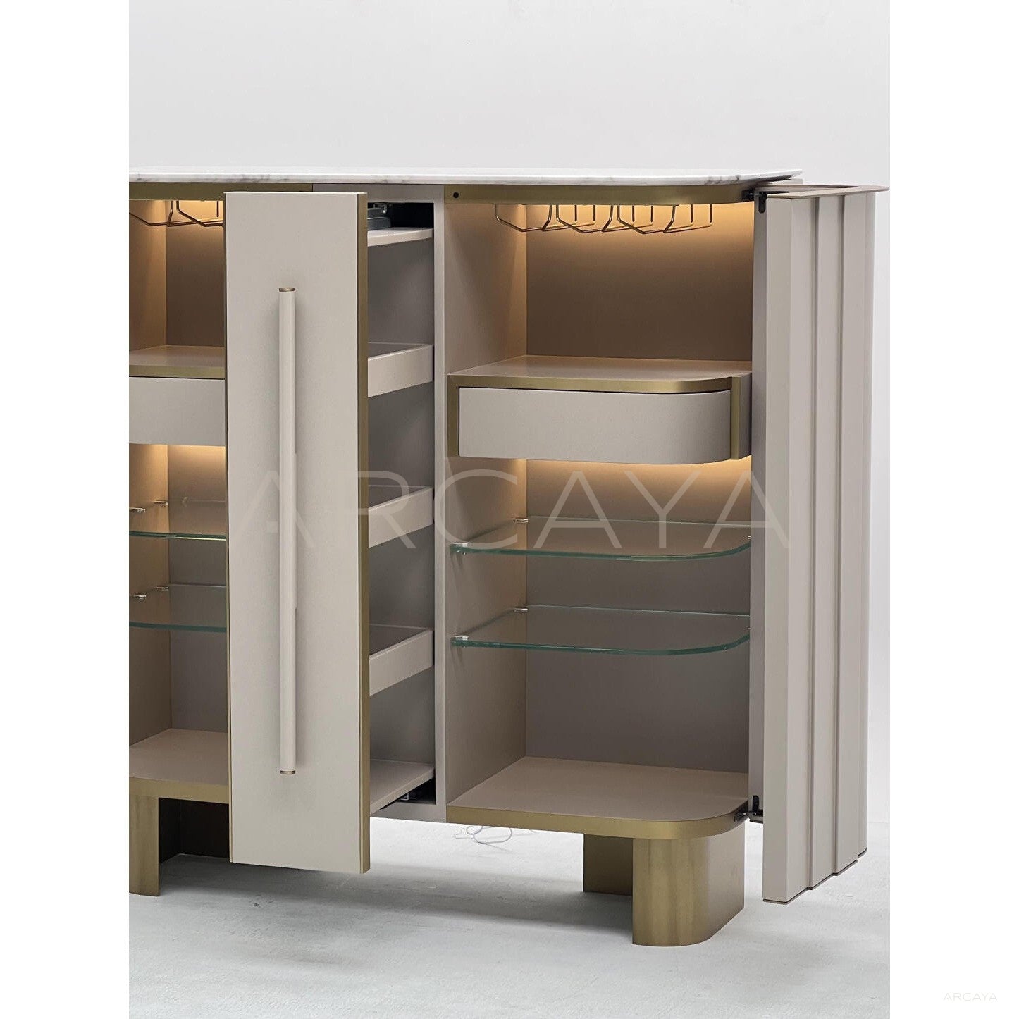 Vertical Stripe Marble Sideboard Wine Cabinet - scene