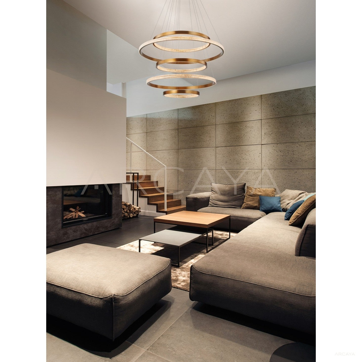 Gold Halo Flat Triple Ring Pendant Light 60168