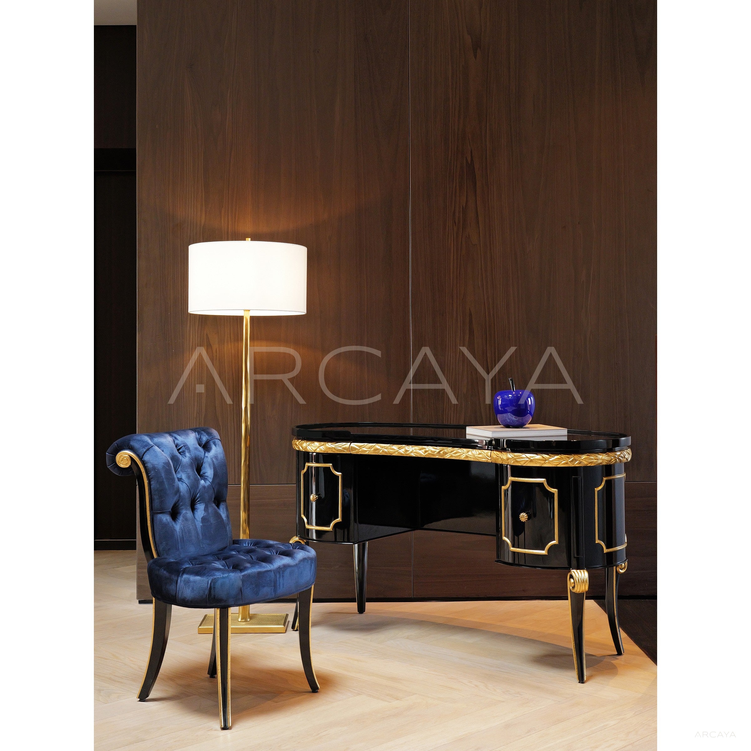 Makayla Black Gold Classical Vanity Table - scene