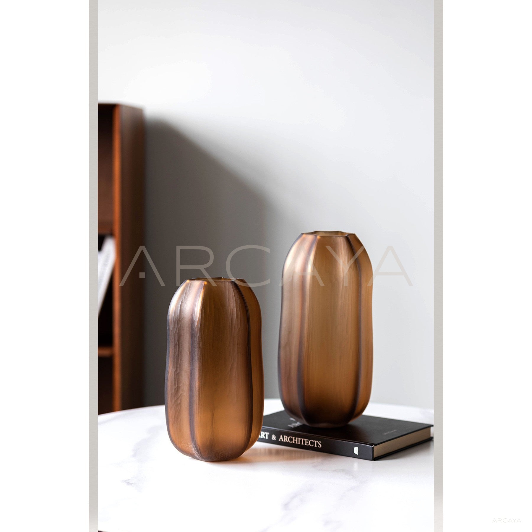 Vintage Ribbed Frosted Pumpkin Glass Vase - scene