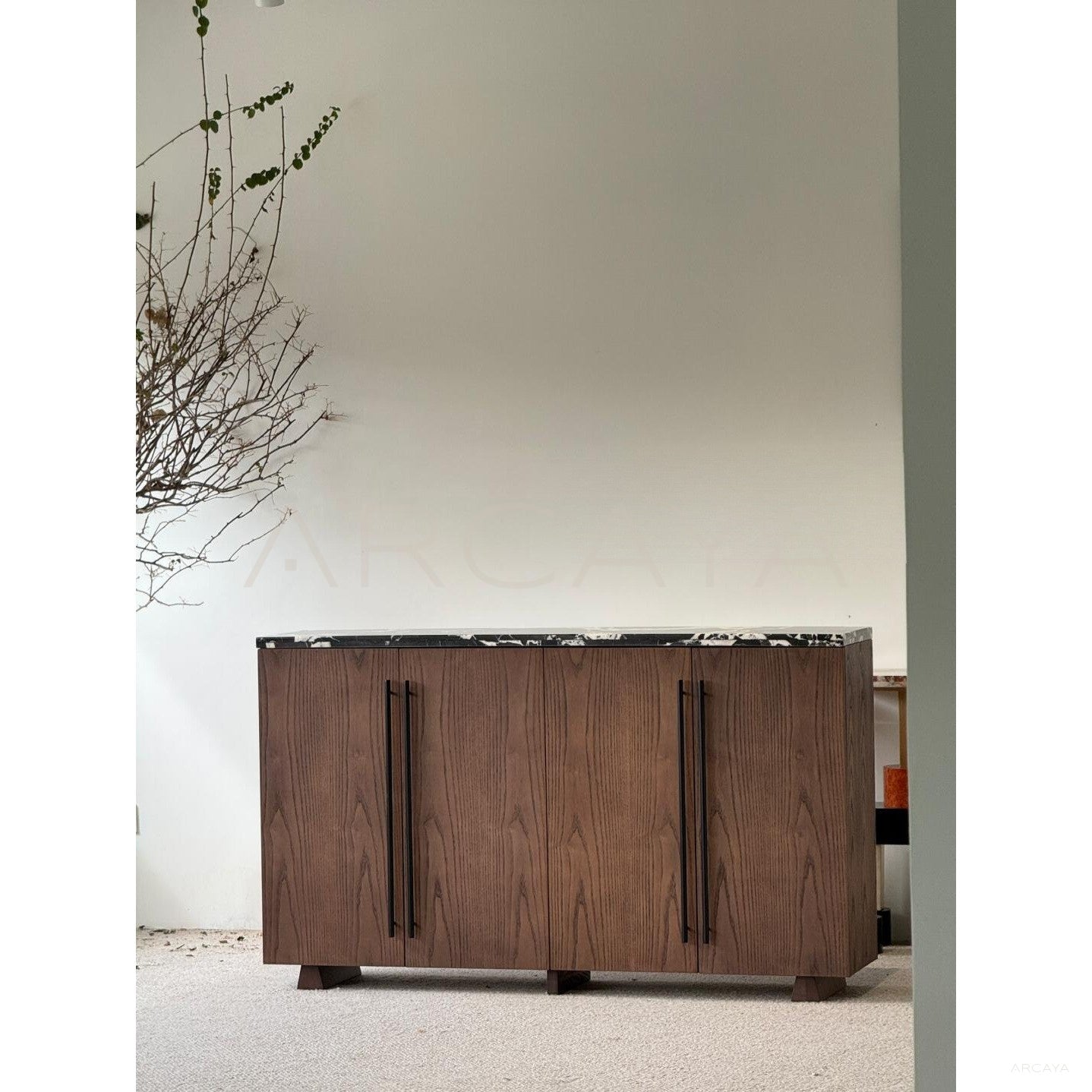 Mid Century Black White Marble Storage Cabinet - scene