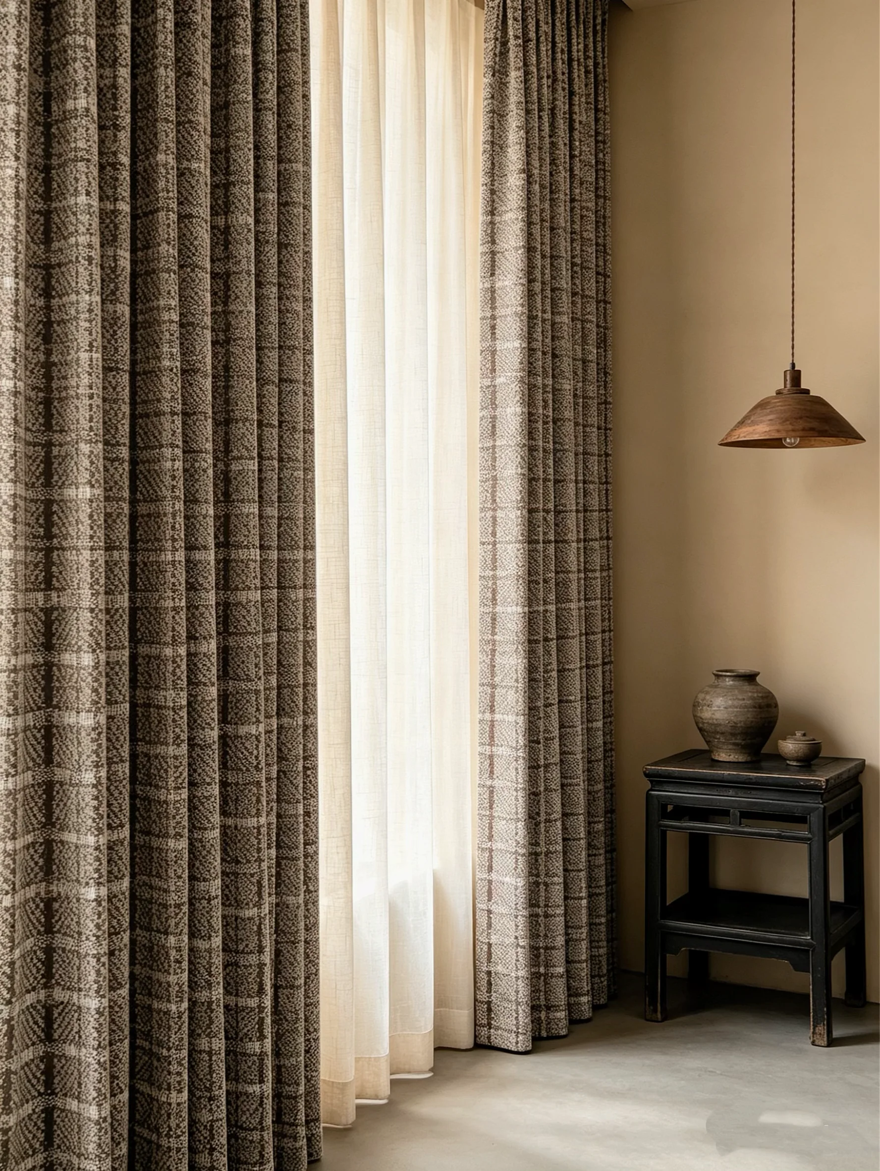 Solace Oak Curtain Panel in a finished interior.