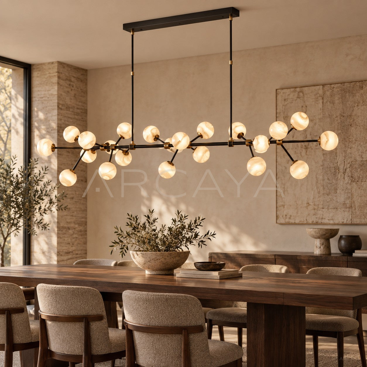 Black Branch Stone Globe Linear Pendant Light 96358