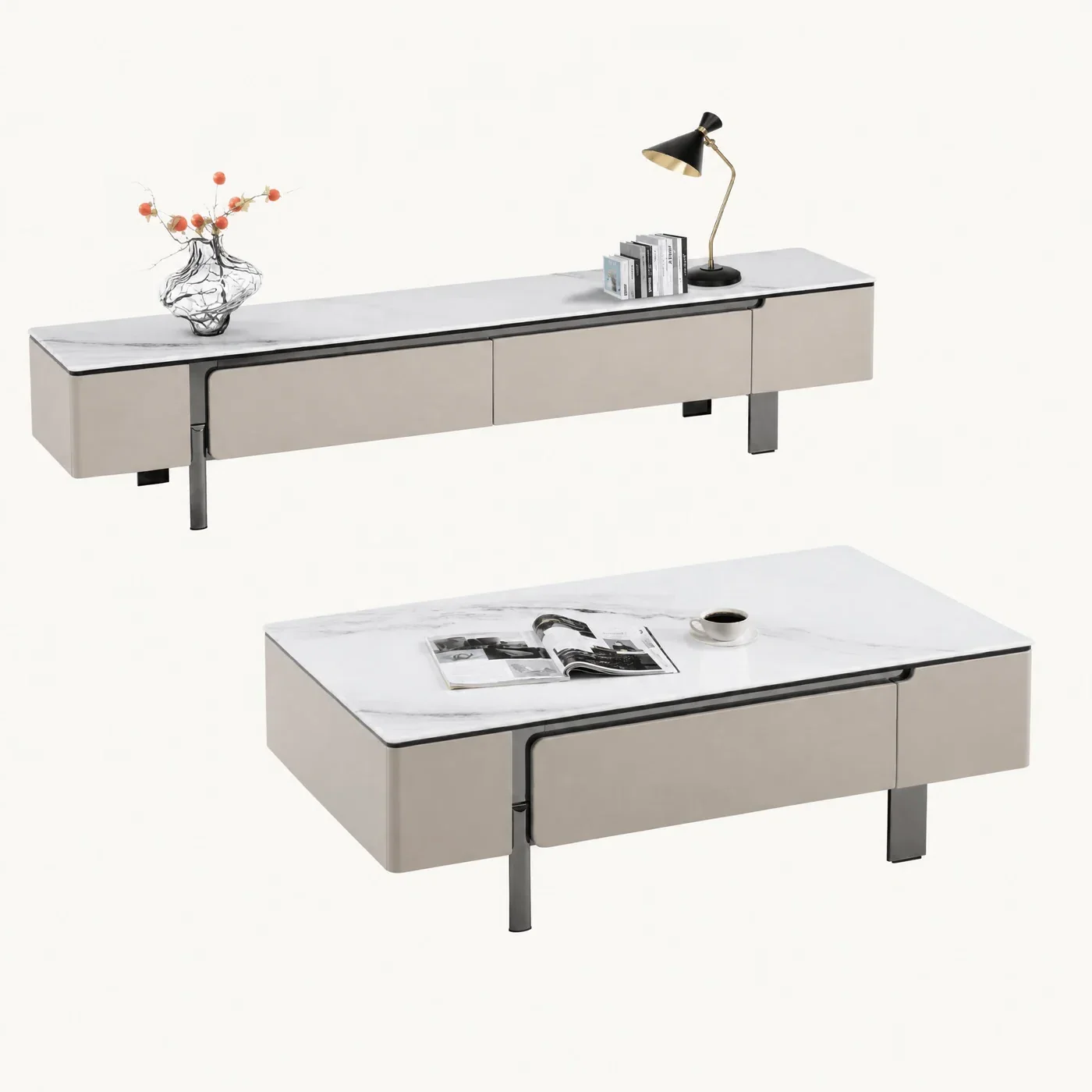 Slim Stone-Top Media Console