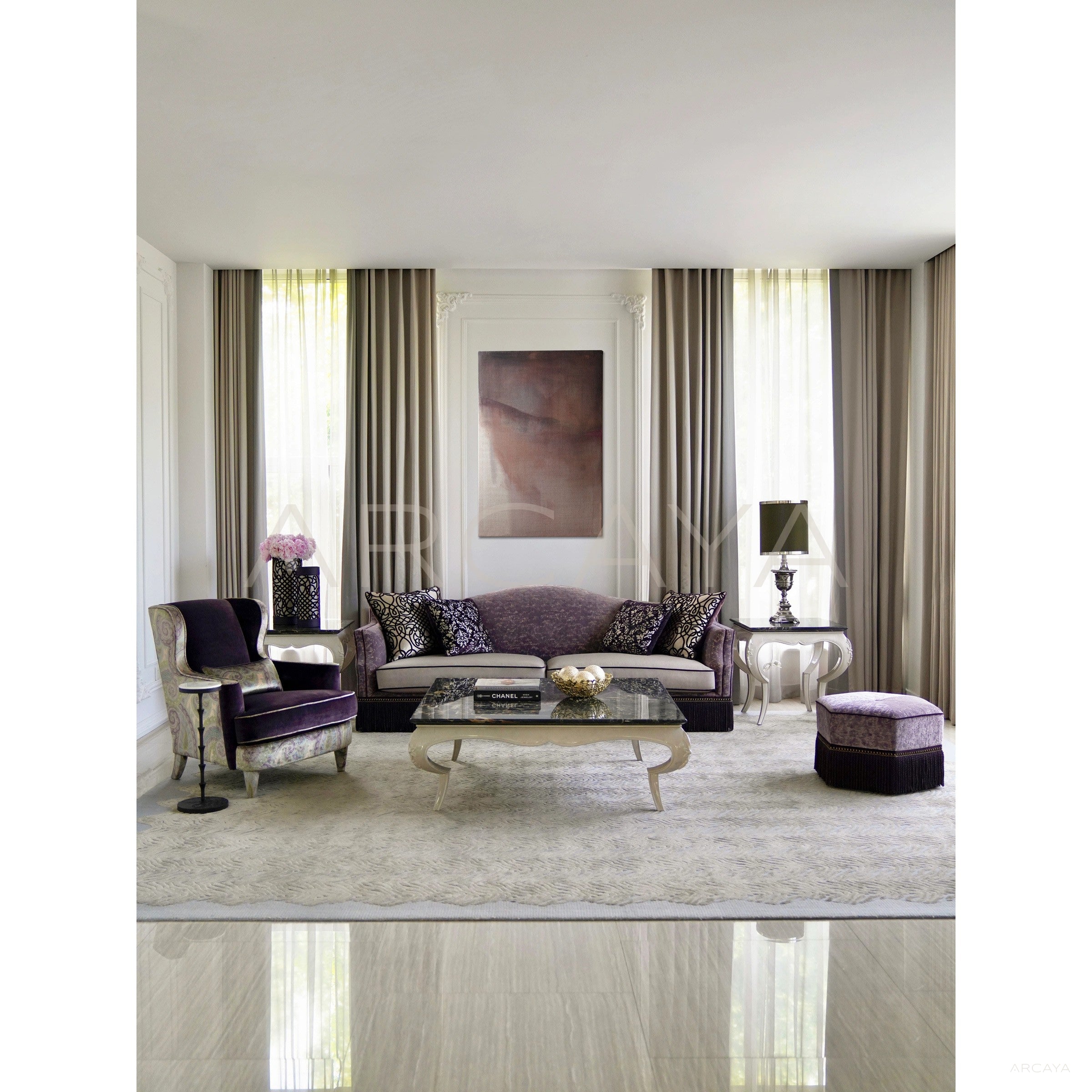 Purple Velvet Italian Sofa - scene