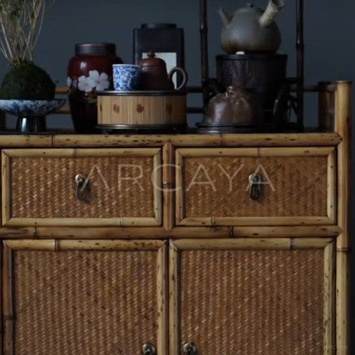 Bamboo Woven Three Door Sideboard - detail