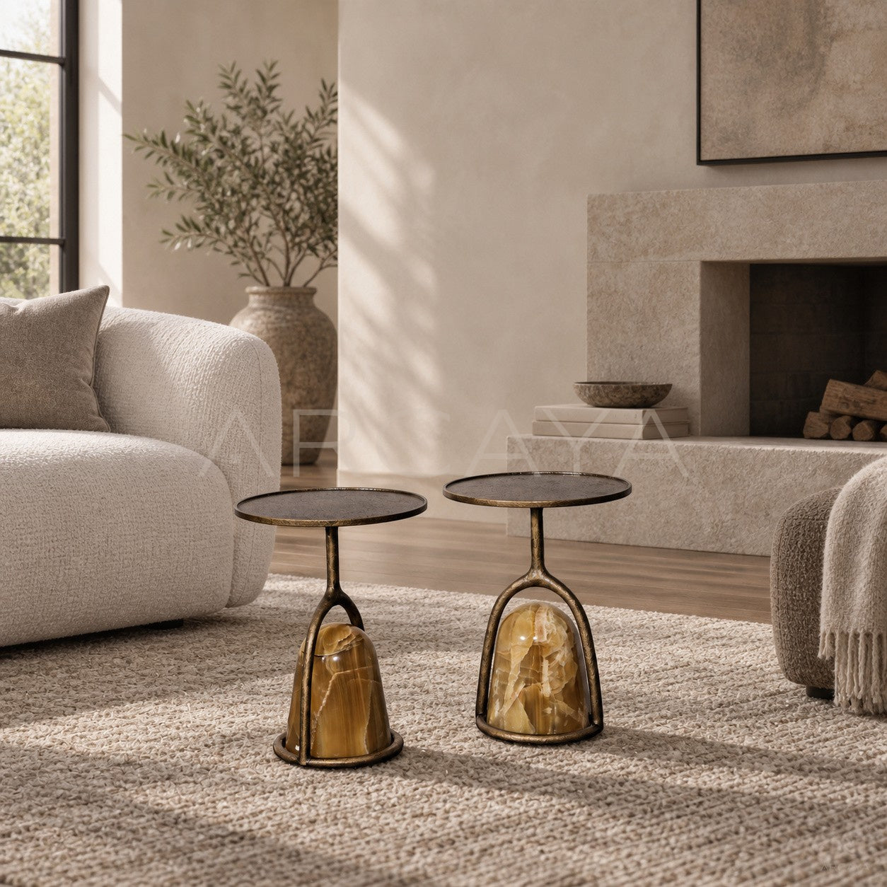Raw Stone Sculpture Nesting Side Table
