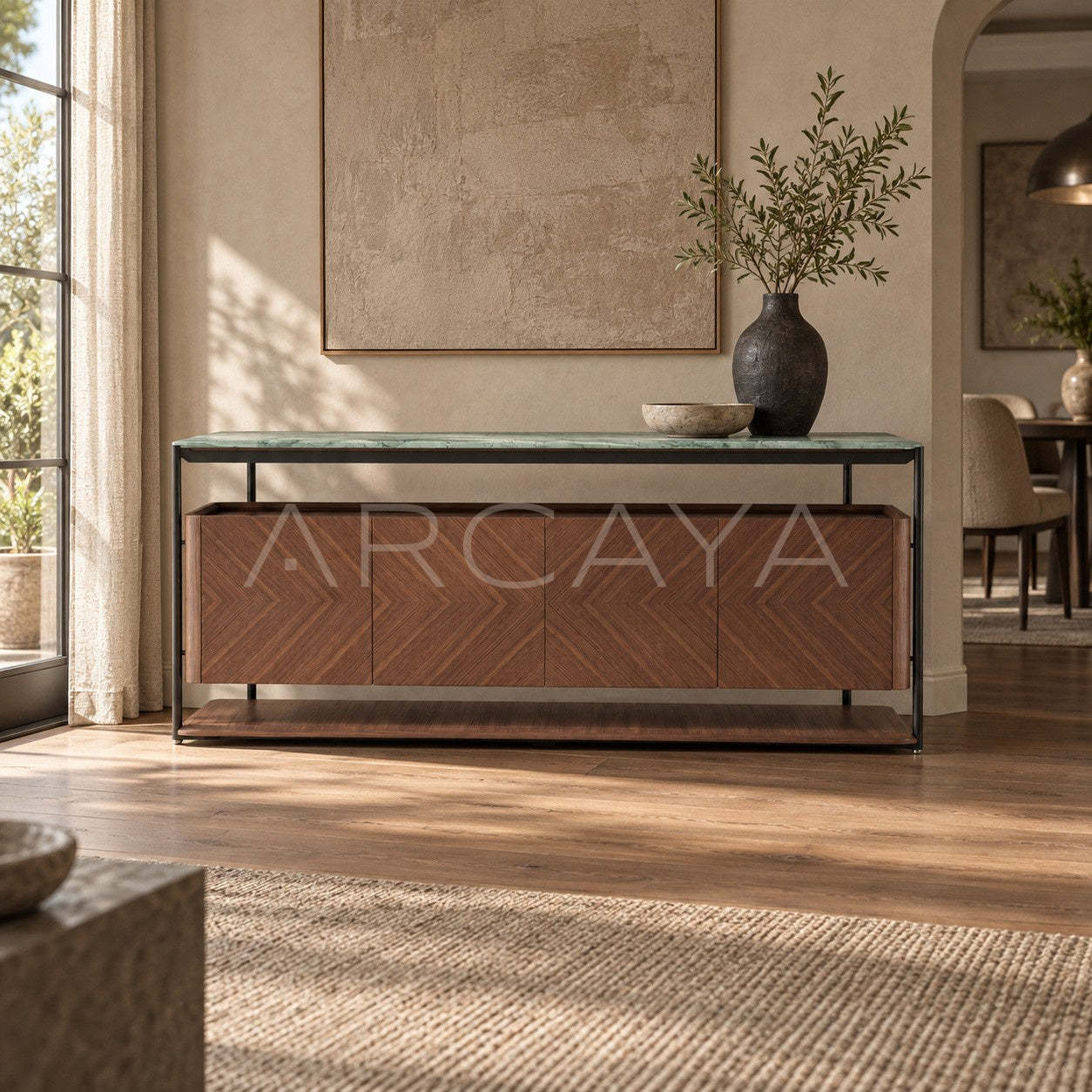 Framed Walnut-Tone Sideboard
