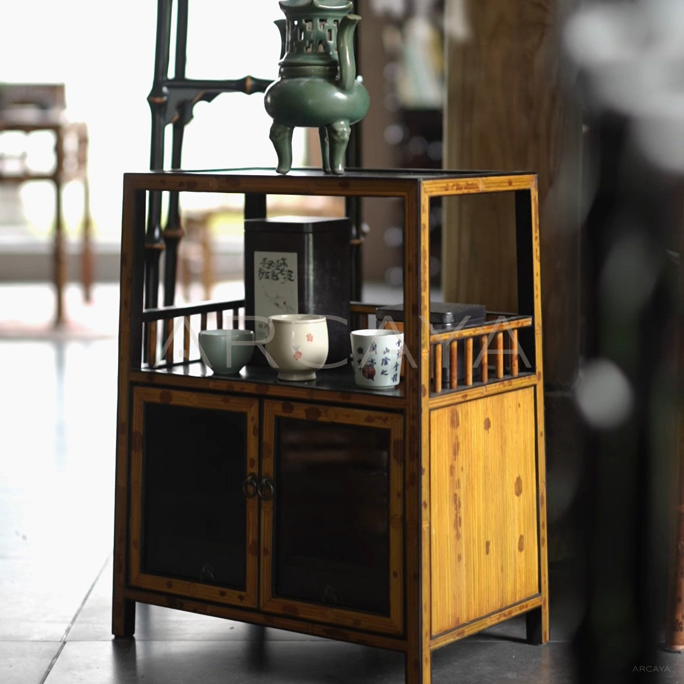Bamboo Glass Tea Cabinet