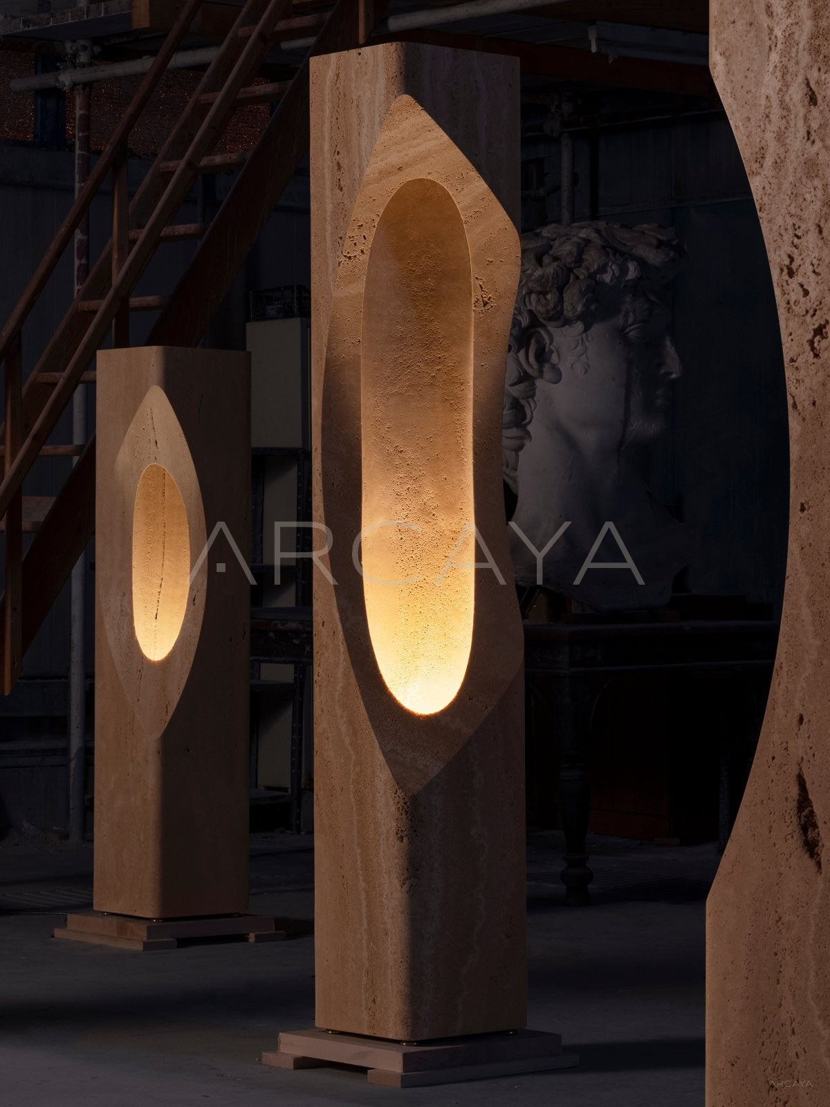 Cor Roman Travertine Illuminated Totem Sculpture - scene