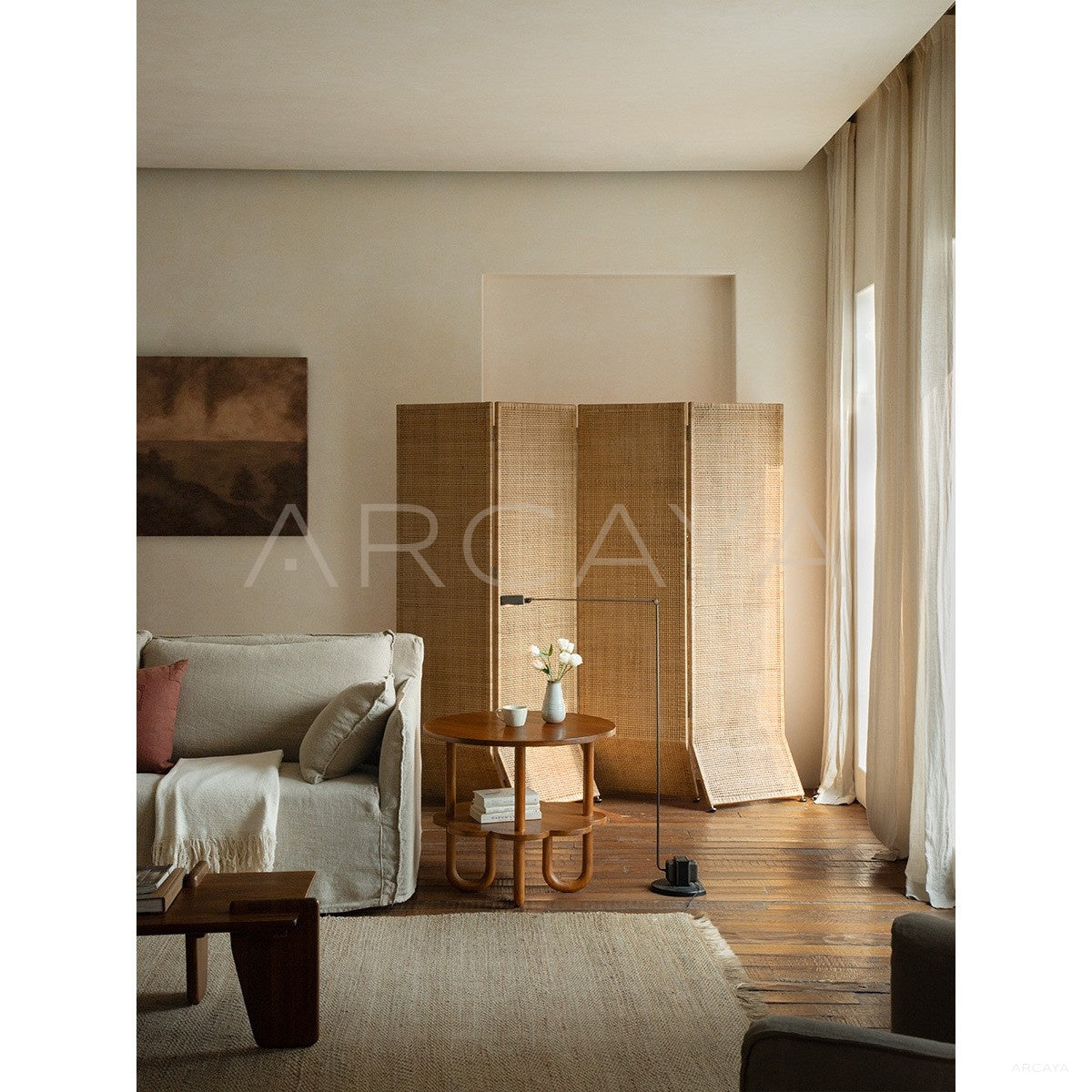 Handwoven Rattan Folding Screen - scene