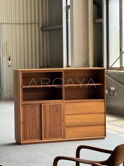 Burmese Teak Lighted Display Cabinet - scene