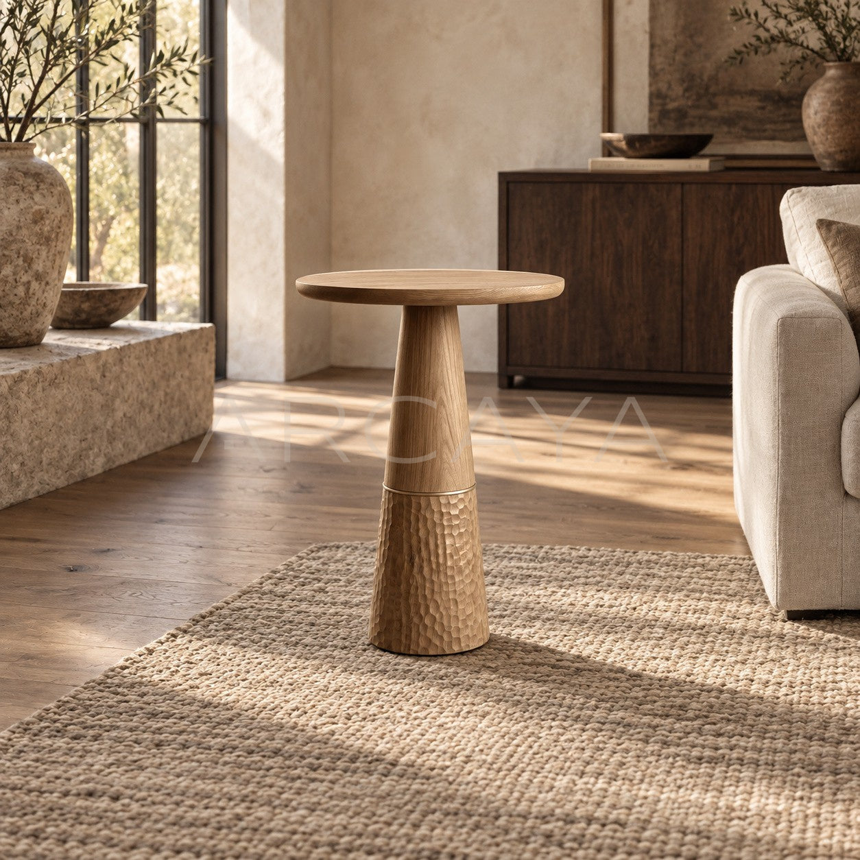 Ash Wood Hammered Side Table