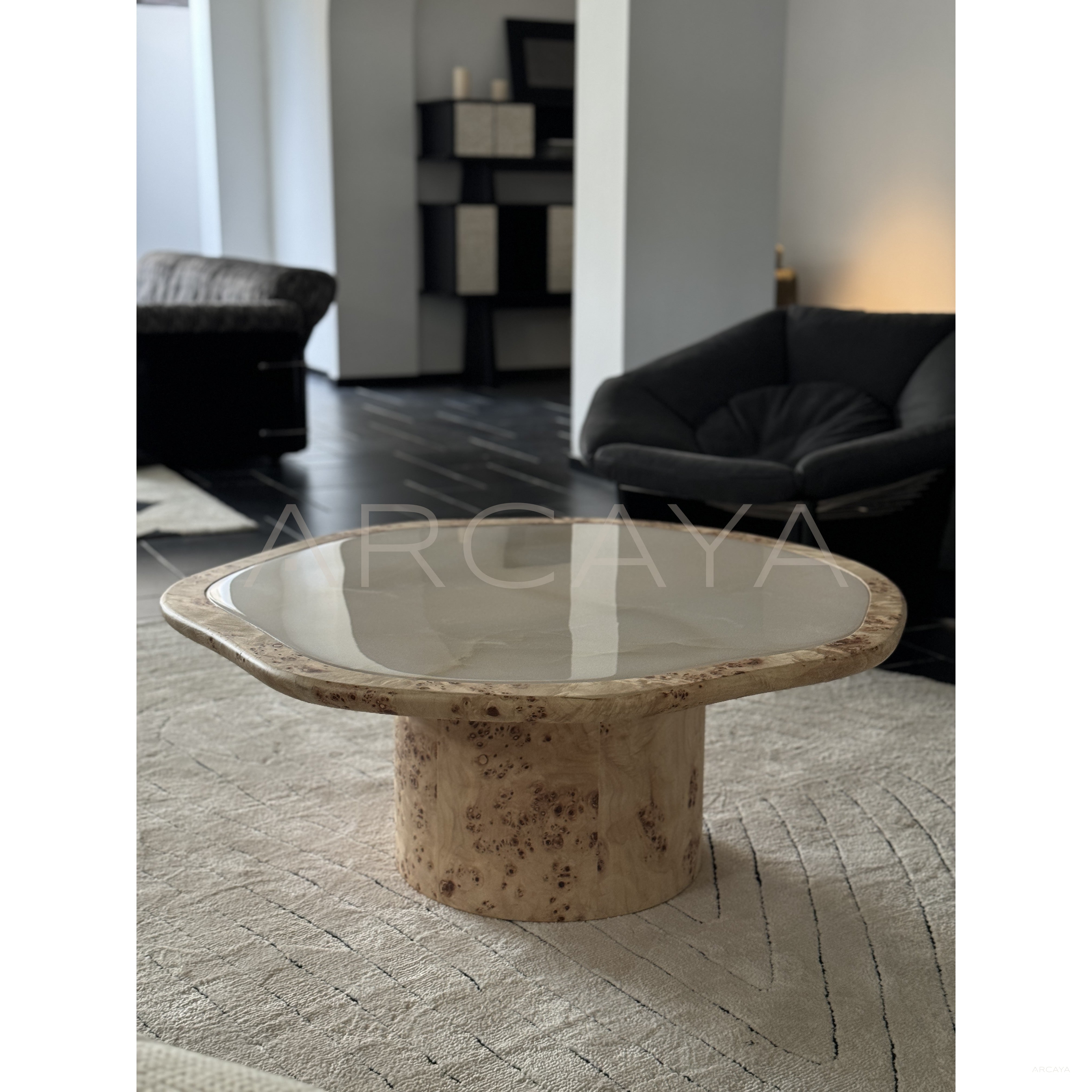 Burl Wood Cloud Marble Side Table