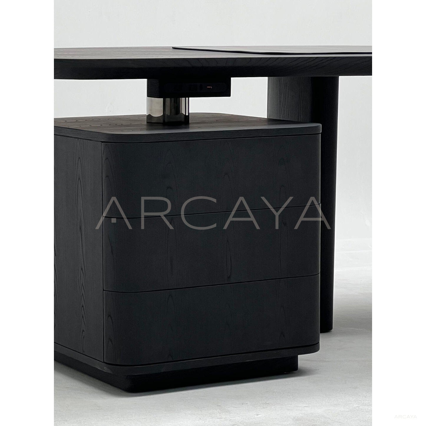 Smoked Black Bentwood Three Drawer Mobile Cabinet Desk - scene