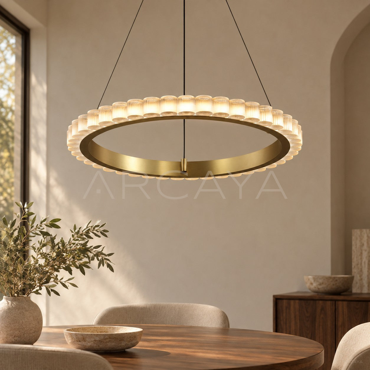 Gold Crystal Tube Single Ring Pendant Light 80610
