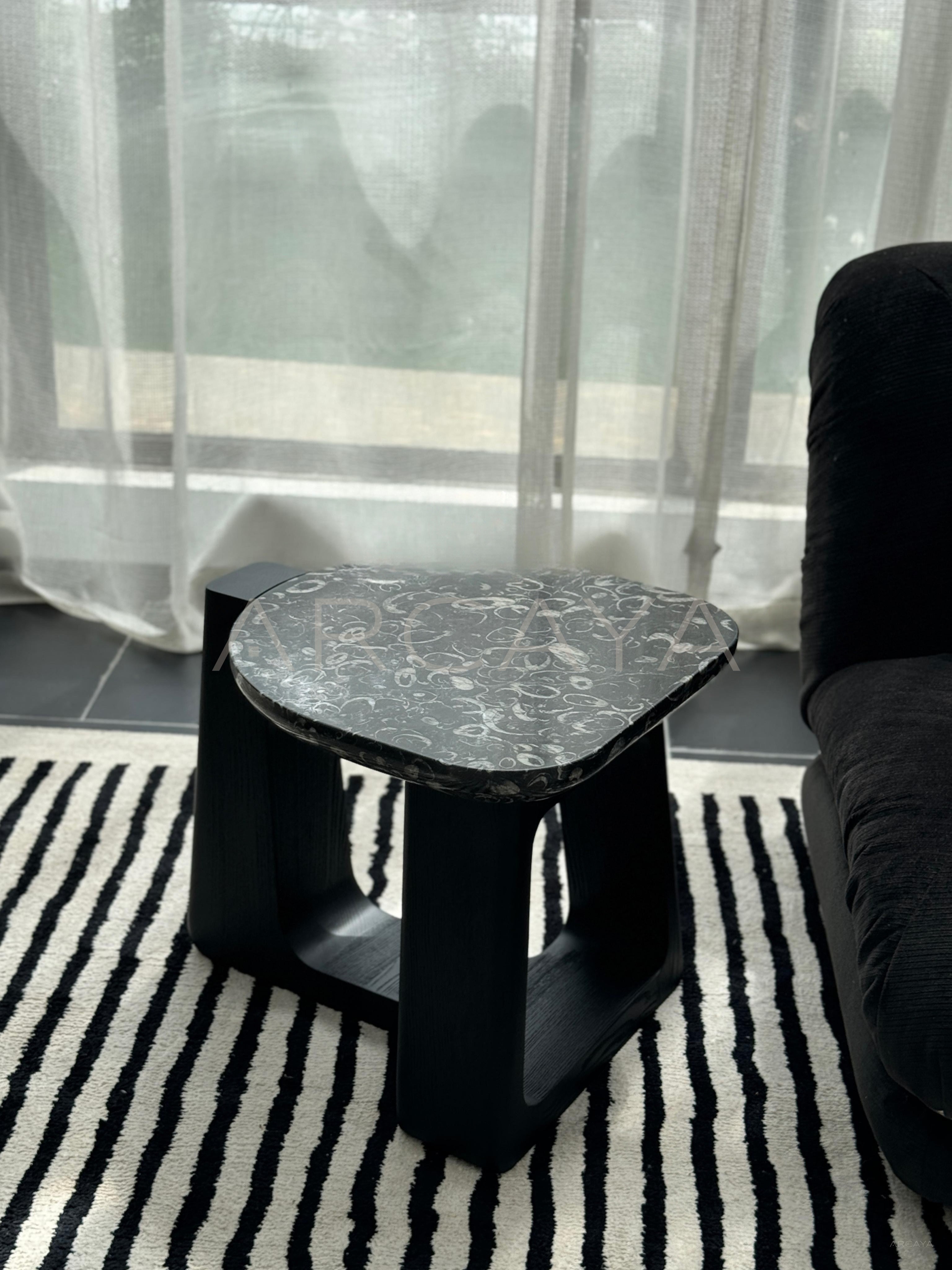 Marble Top Black Geometric Base Side Table - scene