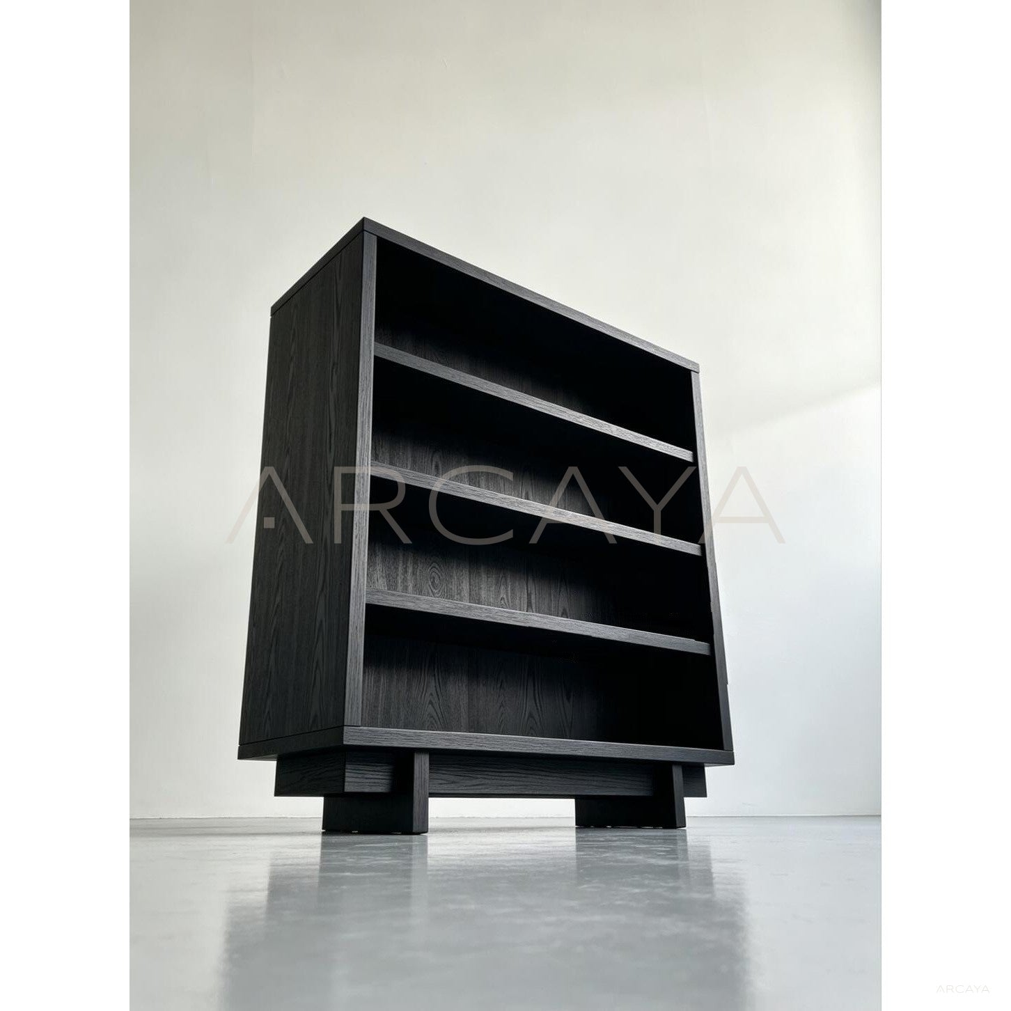 Matte Black Oak Bookshelf - scene
