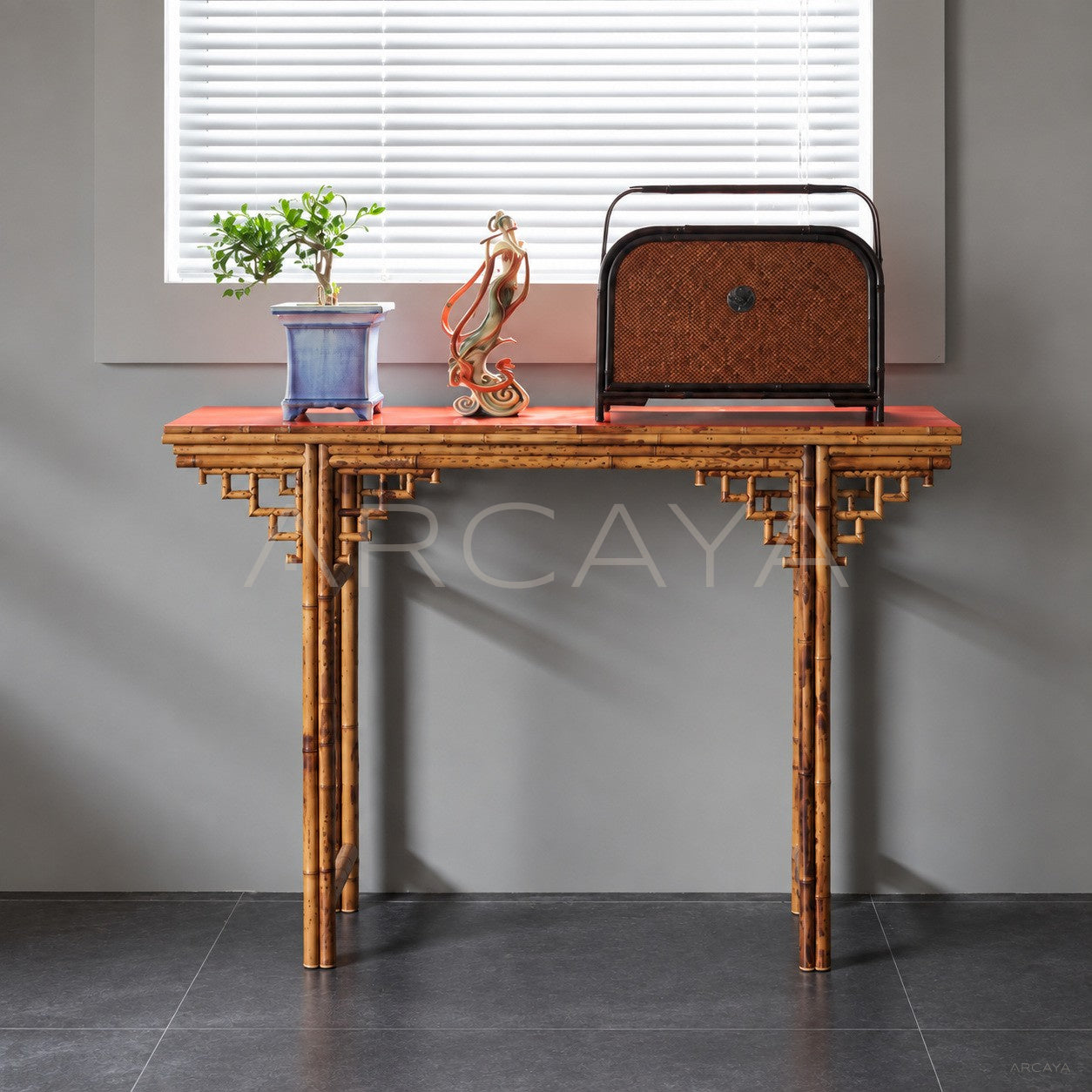 Red Top Bamboo Console Table