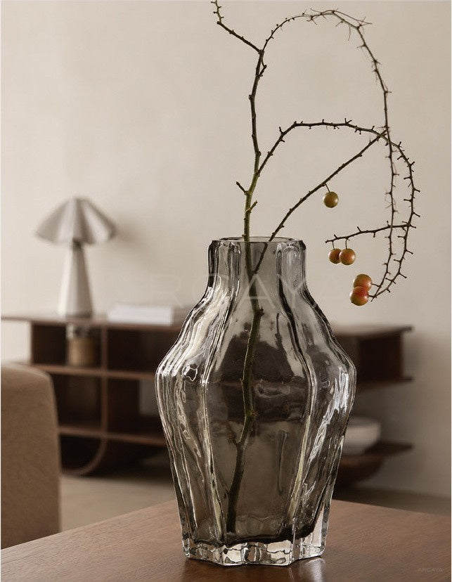 Angular Clear Glass Vase Dining - scene