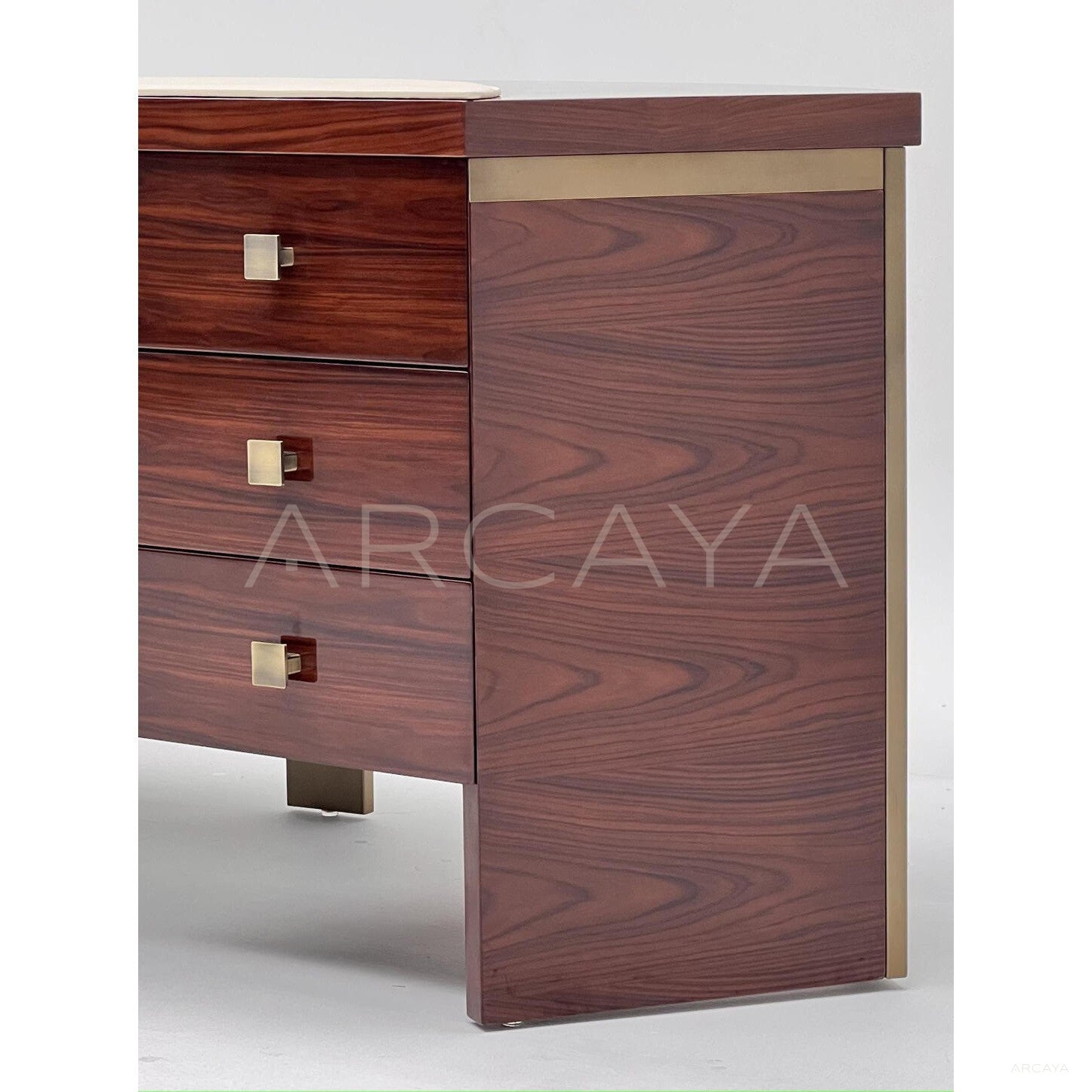 Vintage Curved Marquetry Brass Desk - scene