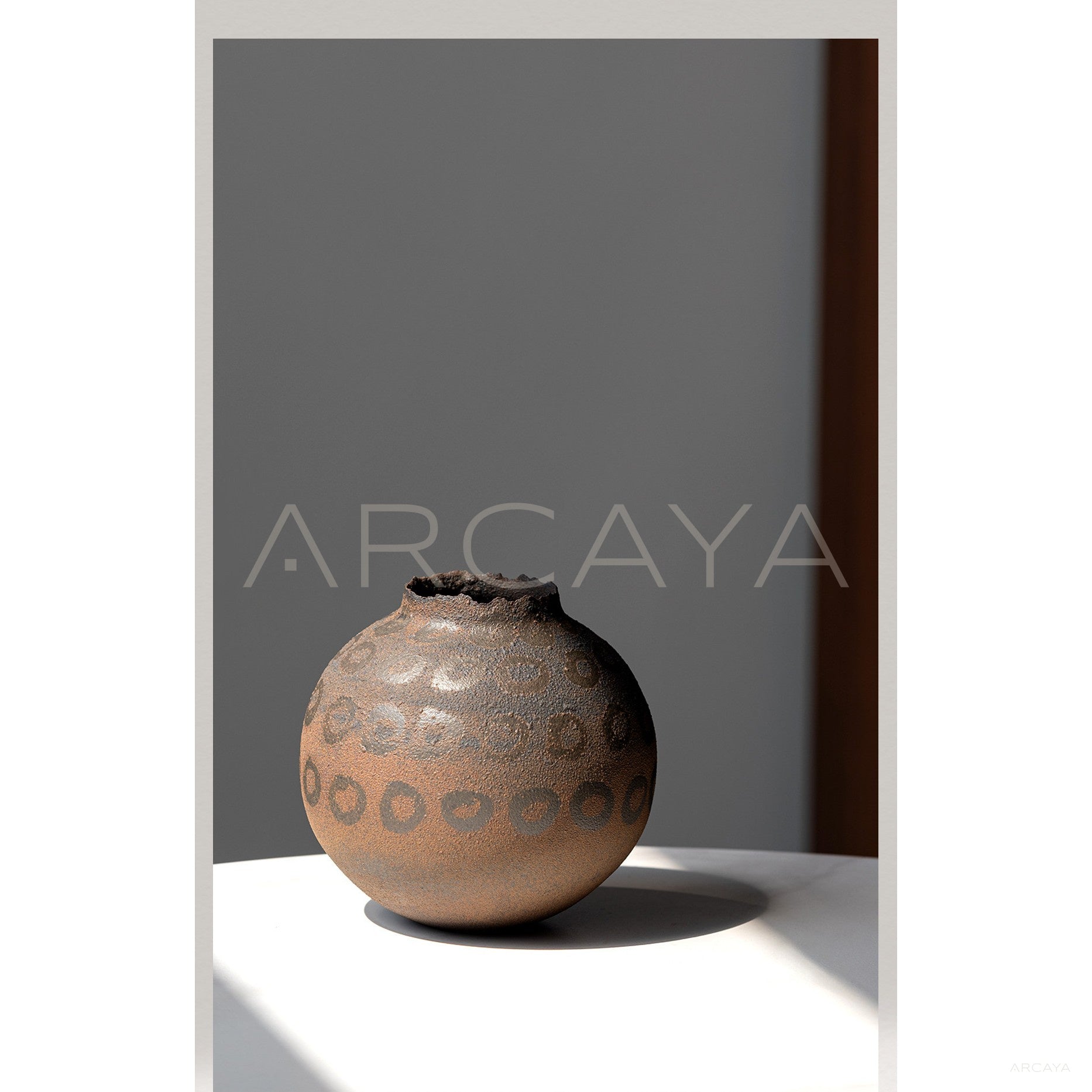 Dadan Hand Painted Terracotta Ring Vase - scene