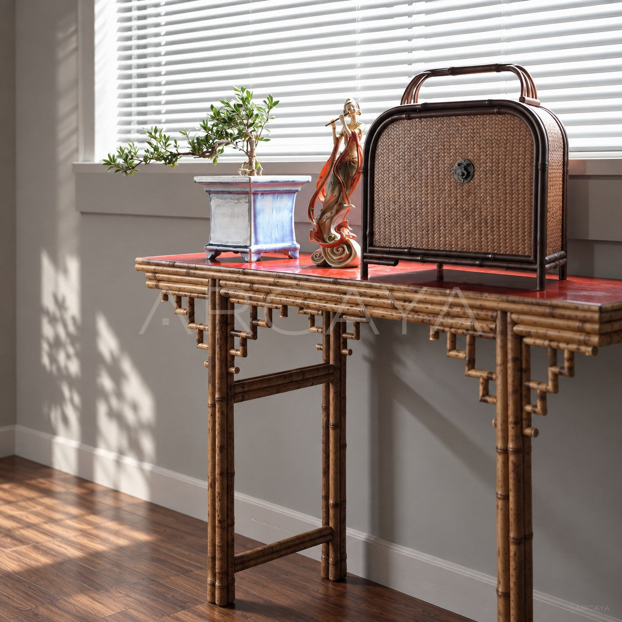 Red Top Bamboo Console Table