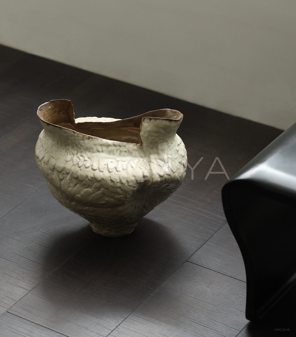 Vintage Handmade Textured Ceramic Vase - scene