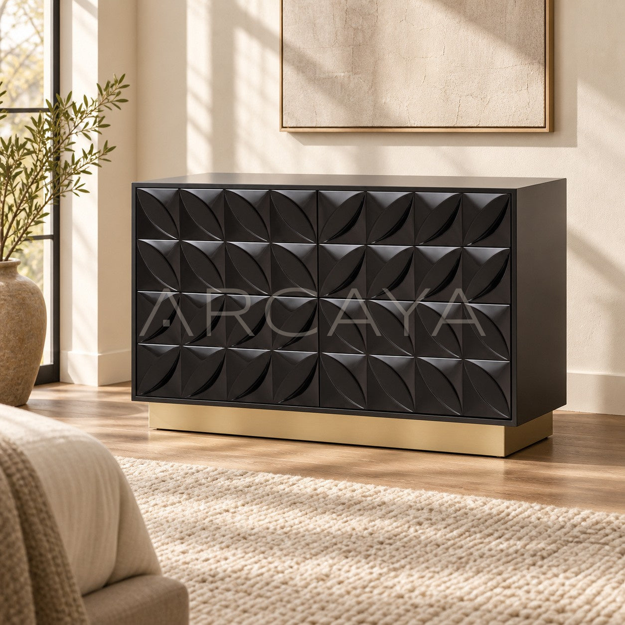 Black 3D Relief Four Drawer Chest