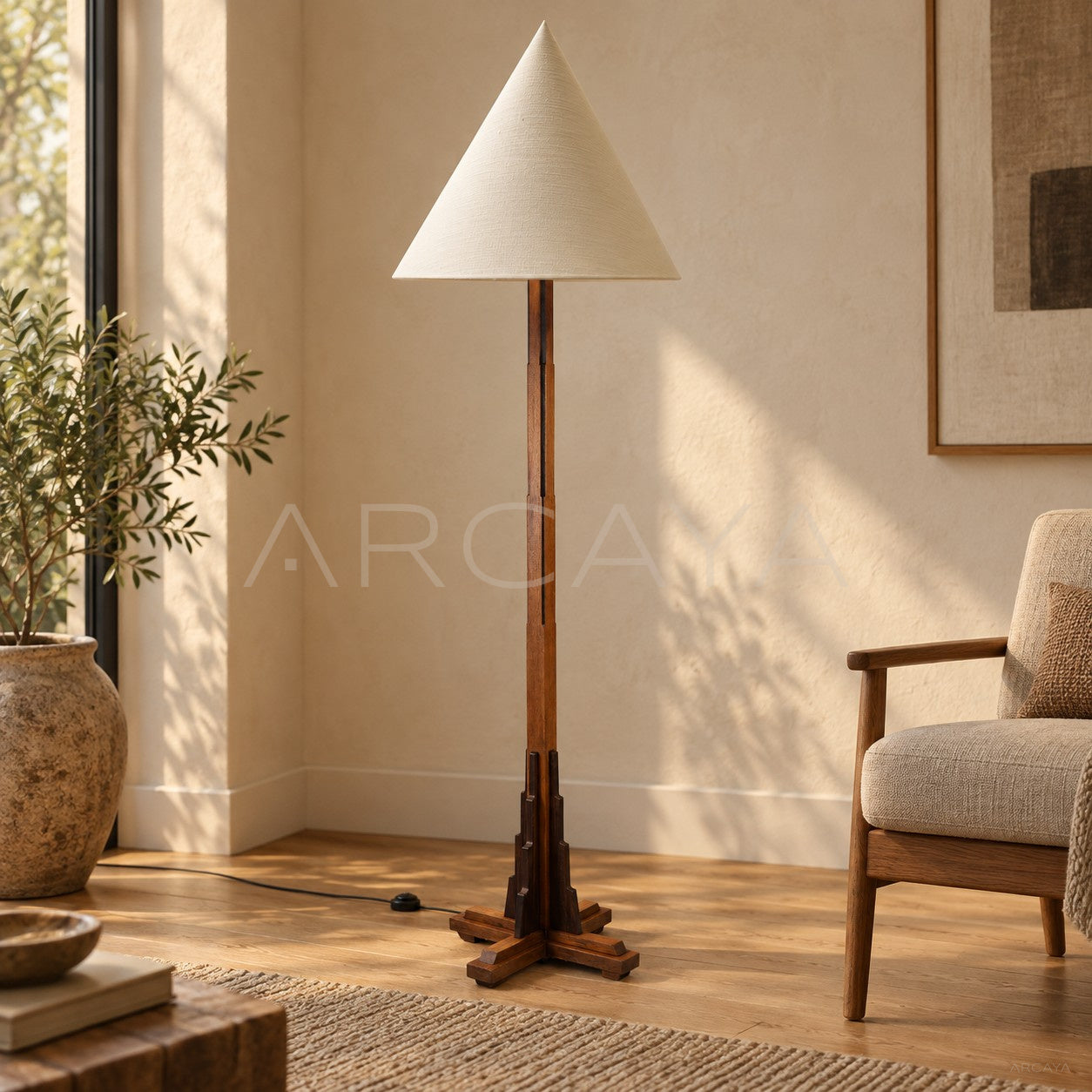 Natural Wood Triangle Floor Lamp