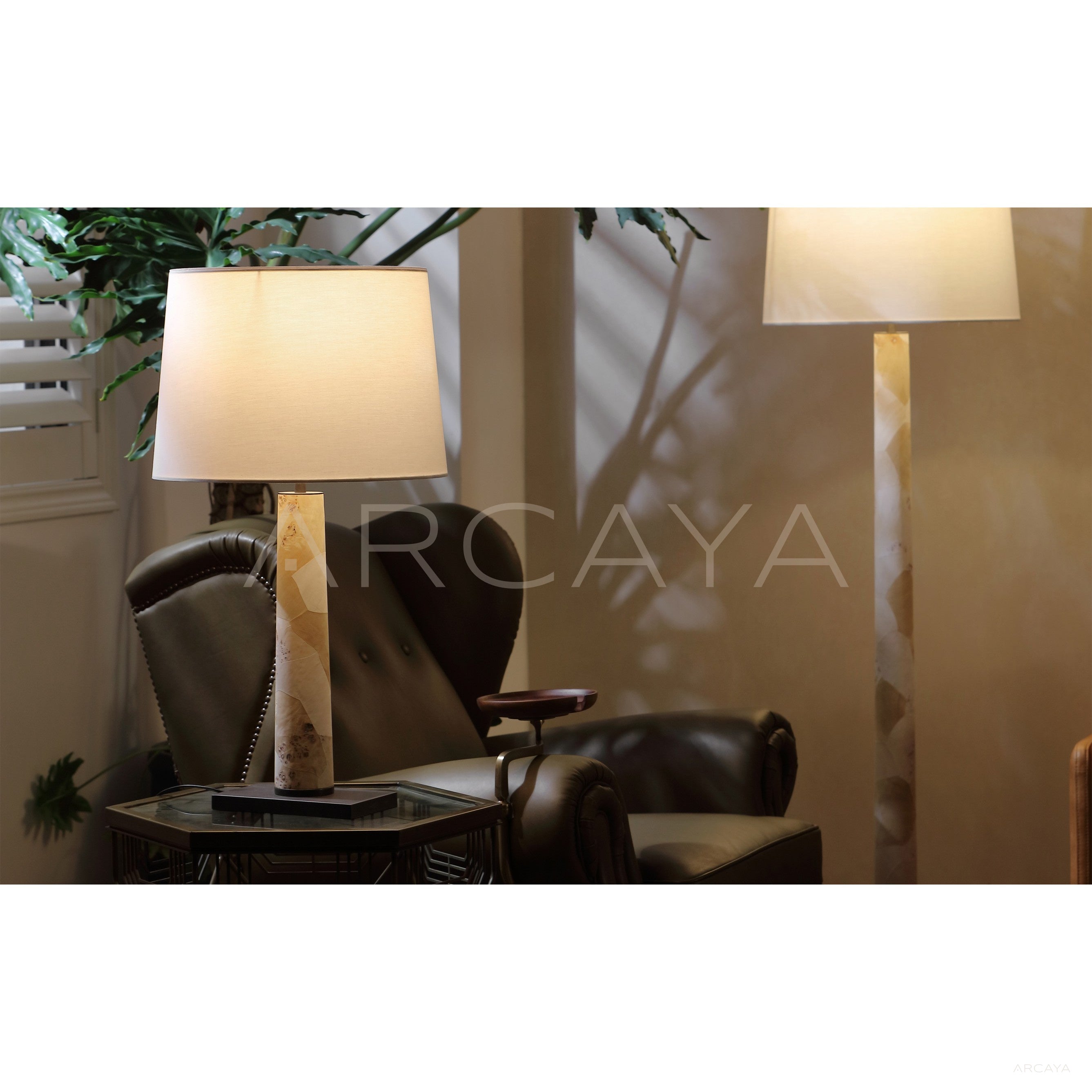 Travertine Column Fabric Shade Table Lamp 95335